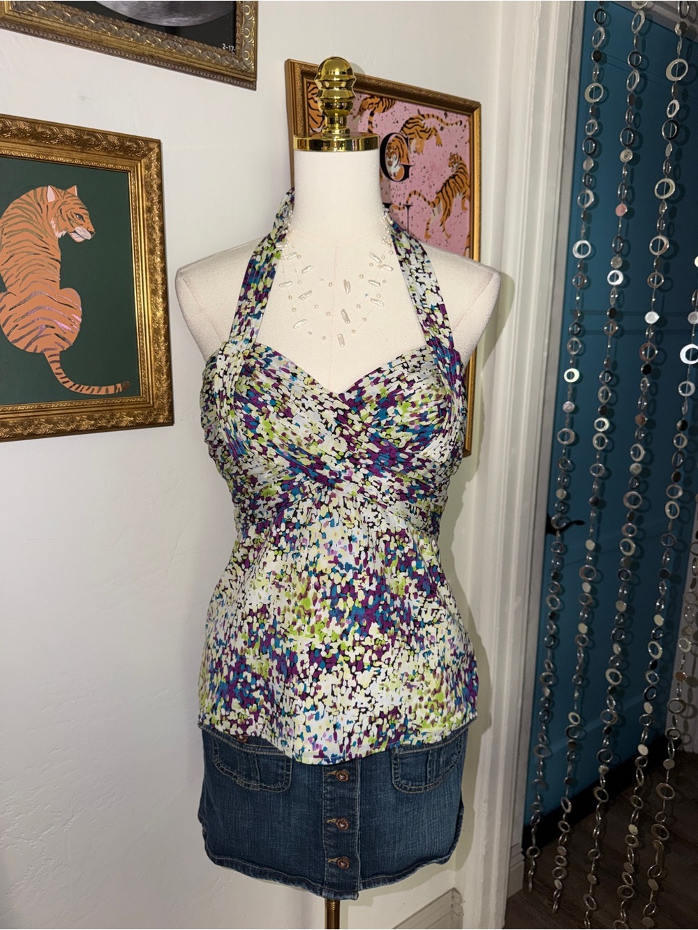 Vintage Y2K Bebe Halter Print Tank Top in Multi-Color